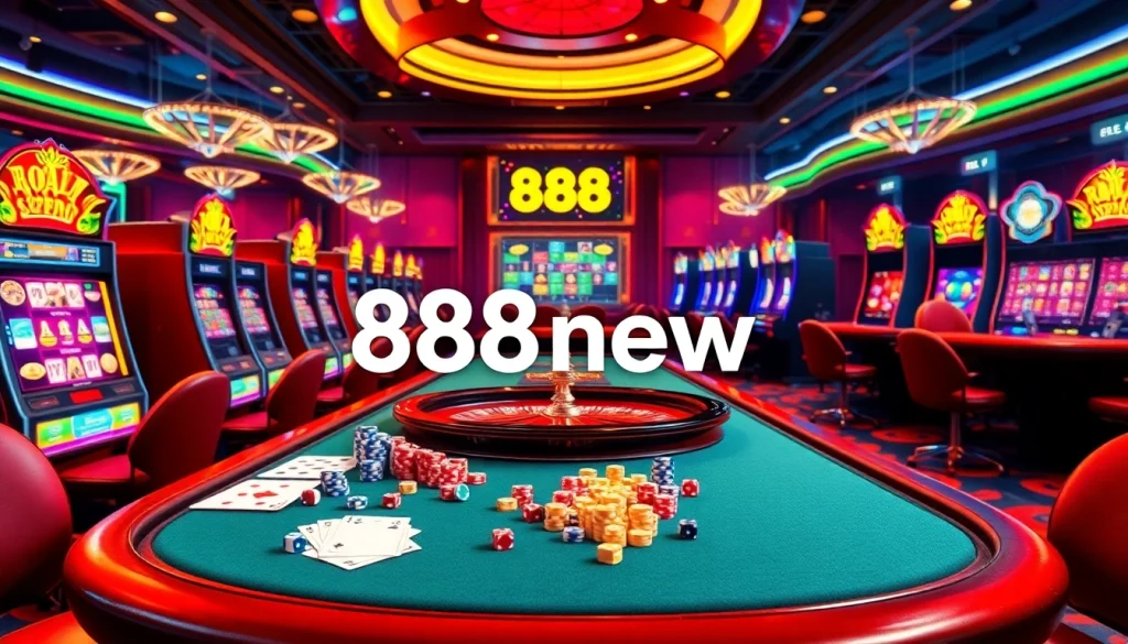 Experience thrilling gaming at 888new with vibrant casino tables and exciting gambling elements.
