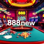 Experience thrilling gaming at 888new with vibrant casino tables and exciting gambling elements.