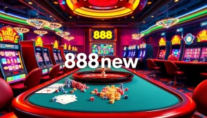 Experience thrilling gaming at 888new with vibrant casino tables and exciting gambling elements.