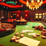 Experience thrilling online gambling at https://okfun.page with vibrant casino visuals featuring roulette wheels and poker tables.