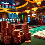 Exciting 7upbet online betting scene with poker table, roulette wheel, and vibrant casino atmosphere.