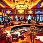 Erleben Sie die Spannung von NV Casino mit lebhaften Slots und Poker-Action in dieser luxuriösen Szene.