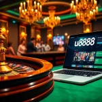Experience thrilling gameplay with u888's vibrant online casino gaming scene featuring roulette and poker chips.