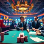 Engaging casino scene reflecting PS99 with vibrant poker tables and slot machines.