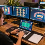 Engaging online gaming moment at https://mb668.co/ with player focused on laptop poker game