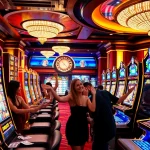 Players engaging with vibrantly themed slot pragmatic play machines in a luxurious casino setting.