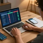 Engaging sports betting experience at 56WIN with a user analyzing odds on a laptop.