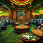 Experience the excitement of gambling at https://vn789.xyz/ with vibrant casino scenes showcasing roulette tables and poker games.