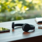 Showcasing Bone X1 Bone Conduction Headphones on a stylish desk, highlighting their ergonomic design.
