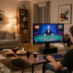 Player engaging with DA88 online casino game from cozy home setup, showcasing responsibility and entertainment
