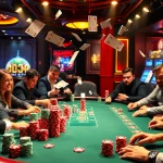 Plagiat prüfer in action at a lively casino poker table filled with excitement.