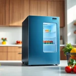 Showcasing an affordable mini fridge and freezer in a modern kitchen environment.