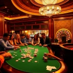 Engaged players enjoying a thrilling poker game at 789P casino, vibrant atmosphere, luxury gaming.