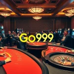 Go99 players celebrate their wins at a high-stakes casino table featuring cards and chips.