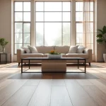Bright living room with luxury vinyl flooring near me showcasing style and warmth.