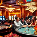 Experience the excitement of mm88 with a vibrant casino scene featuring poker tables and roulette wheels.