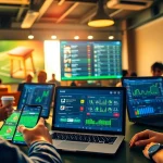 Live tỷ lệ kèo display showcasing real-time football betting data on digital devices.