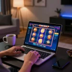 Engaging home gaming scene showing a player enjoying slot gacor games online.