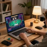 Migliori casino europei online: Engaged player enjoying strategic gameplay at a stylish home desk