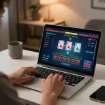 Player engaged in exciting online baccarat at 98winlive from a stylish home office setup.