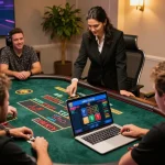Online players enjoying immersive F168 live dealer gaming experience in stylish home.