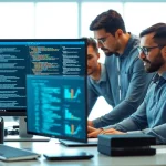 IT experts offering managed IT services near me in a bright office setting.