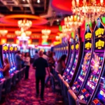 Menangkan permainan Slot77 dengan mesin slot yang berwarna-warni di kasino yang ramai.
