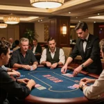 Exciting gameplay at DAGA's VIP poker table, players focused and engaged in high-stakes action
