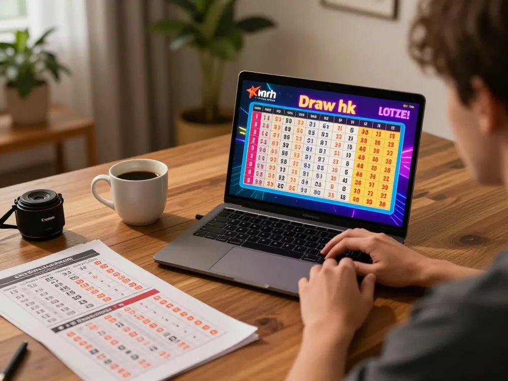 Engaging in live draw hk lotto while analyzing data on a cozy home desk.