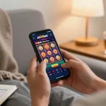 Enjoying ai88bet casino app on smartphone in cozy home setting with betting strategies.