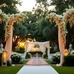 Beautiful view of a Jacksonville Wedding Venue garden, featuring elegant floral decorations.