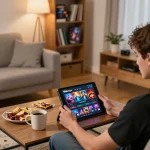 Player enjoying online casino games on tablet with 789betpa app in cozy living space