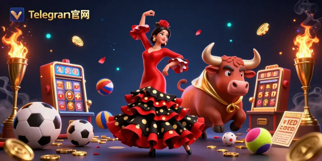 在Telegram官网中与色彩斑斓的弗拉明戈舞者和动态公牛一起体验激动人心的赌博世界。