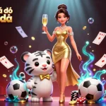 Experience the thrill of trang cá độ bóng đá with vibrant 3D artwork showcasing a glamorous woman and a lucky tiger.