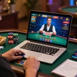 Player enjoying a live blackjack game at dn88 on their laptop, displaying immersive online gaming.
