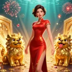 Experience the excitement of Sunwin as glamorous characters celebrate amidst a treasure vault and slot games.