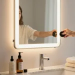 Schöner Infrarotheizung Spiegel mit LED-Beleuchtung in einem modernen Badezimmer.