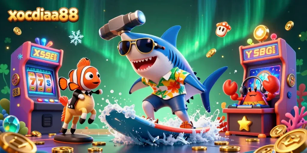 Xocdiaa88 offers exciting online gambling with playful 3D cartoon characters in an engaging casino scene.