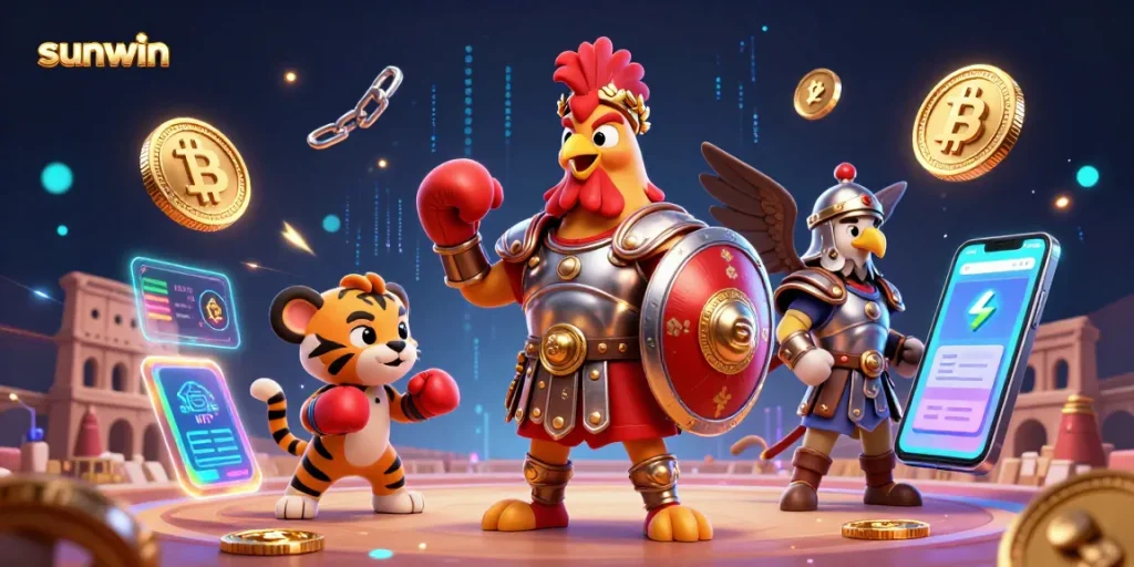 Engage with sunwin's thrilling gaming experience featuring vibrant characters in a lively casino scene.