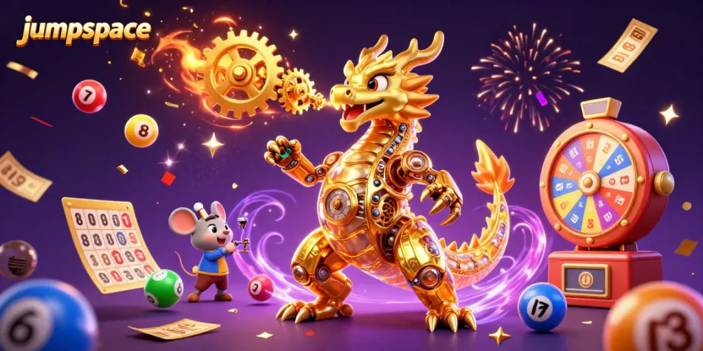Engage your luck at jumpspace casinos with colorful lottery elements and golden dragons