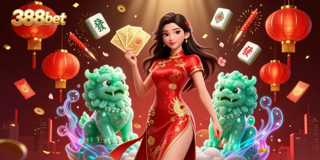 Experience the excitement of 388bet with vibrant casino elements and cultural richness in this dynamic scene.