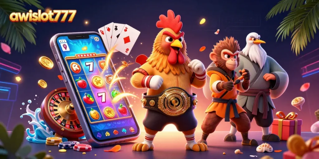 Engage with awslot777's dynamic online slot gaming experience showcasing vibrant 3D elements.