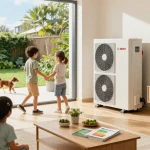 family enjoying comfort and energy savings with a wärmepumpe bosch in a sunny living room