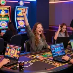 Spieler feiern ihren Gewinn im Beef Casino mit verschiedenen Casinospielen und einer lebhaften Atmosphäre.