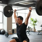 Aktiver Athlet im Astera Shop während des Trainings mit einer Langhantel in einem modernen Fitnessstudio.