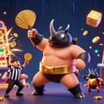 Experience free sex video chat with an exciting 3D casino illustration of vibrant characters and dynamic gaming elements.