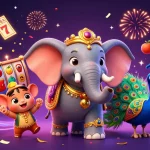 Experience vibrant gameplay at Slotrave with colorful slot reels, unique characters, and thrilling atmosphere.