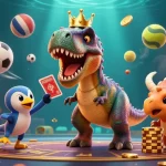 Engage with the zoccer casino in a vibrant 3D illustration featuring dynamic characters and gaming elements.