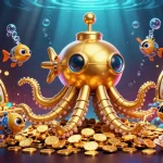 Experience thrilling gameplay at credit card casinos with a whimsical underwater scene featuring golden treasures and lively characters.
