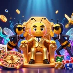 Experience thrilling action in this online casino illustration featuring a bumblebee mob boss and casino games.